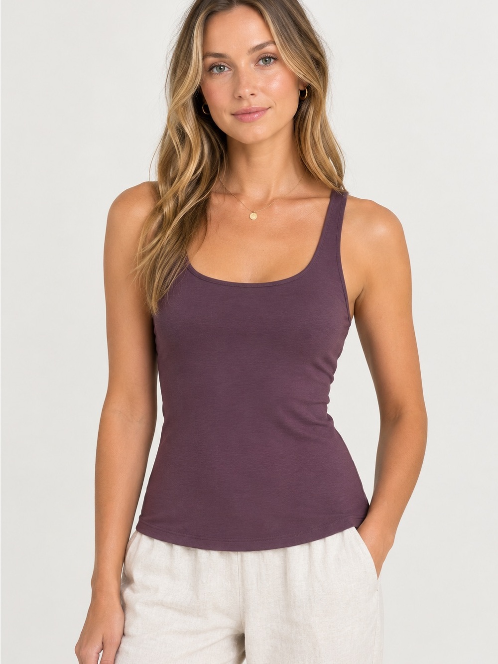 Express Women's Body Contour Stretch Cotton Compression Tank Top in Plum - Small